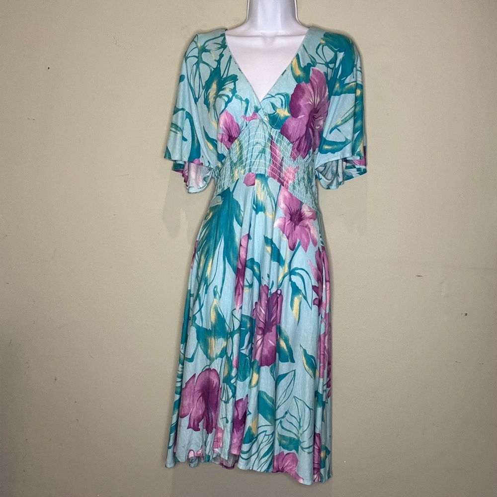 Le Shack by Tracy Feith floral midi dress with back rope detailing, size 6